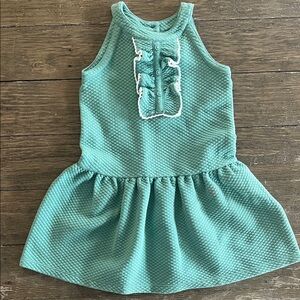 Janie and Jack Textured Teal Sleeveless Dress Ruffle Front size5